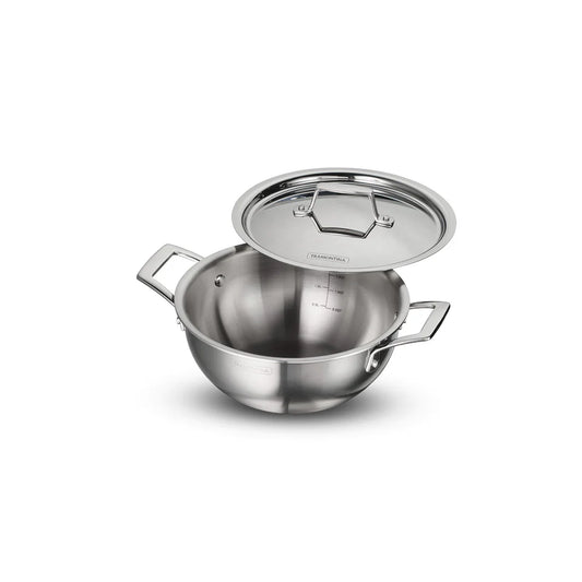 Tramontina Aeion Deep Kadai with SS Lid (20, 24, 26, 28, 32, 36, 40cm) Tri-Ply Clad Stainless Steel