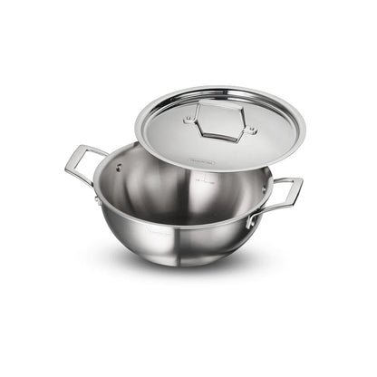 Tramontina Aeion Deep Kadai with SS Lid (20, 24, 26, 28, 32, 36, 40cm) Tri-Ply Clad Stainless Steel