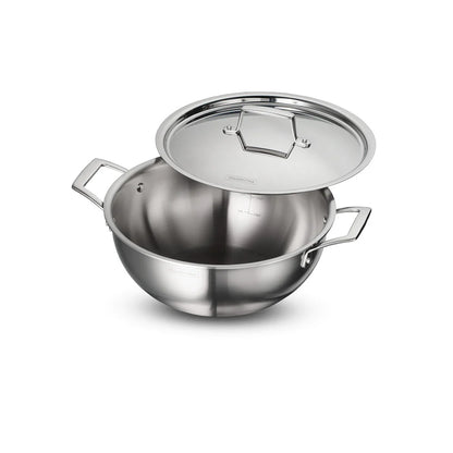 Tramontina Aeion Deep Kadai with SS Lid (20, 24, 26, 28, 32, 36, 40cm) Tri-Ply Clad Stainless Steel