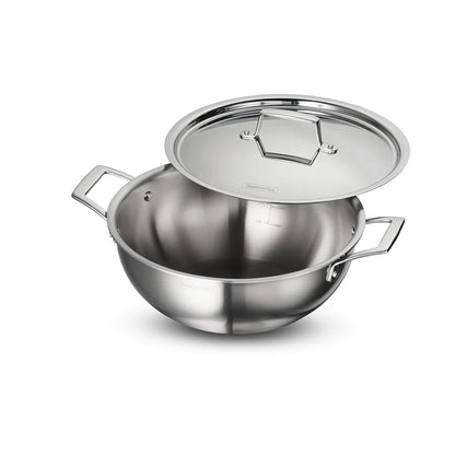 Tramontina Aeion Deep Kadai with SS Lid (20, 24, 26, 28, 32, 36, 40cm) Tri-Ply Clad Stainless Steel