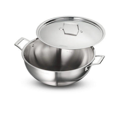 Tramontina Aeion Deep Kadai with SS Lid (20, 24, 26, 28, 32, 36, 40cm) Tri-Ply Clad Stainless Steel