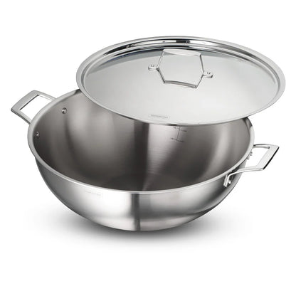 Tramontina Aeion Deep Kadai with SS Lid (20, 24, 26, 28, 32, 36, 40cm) Tri-Ply Clad Stainless Steel