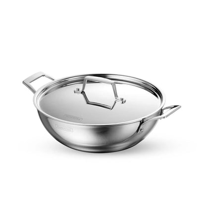 Tramontina Aeion Kadai with SS Lid (20, 24, 26, 30cm) Tri-Ply Clad Stainless Steel