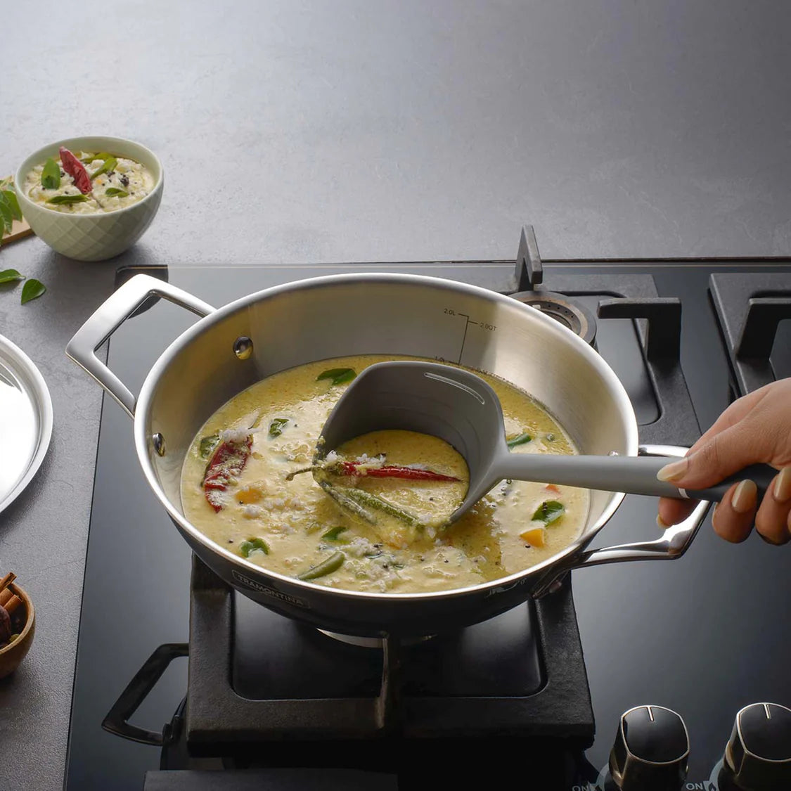 Tramontina Aeion Kadai with SS Lid (20, 24, 26, 30cm) Tri-Ply Clad Stainless Steel