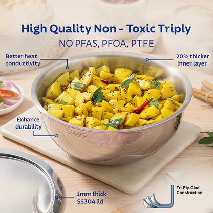 Tramontina Aeion Tasla with SS Lid (20, 22, 24, 26, 28cm) Tri-Ply Clad Stainless Steel