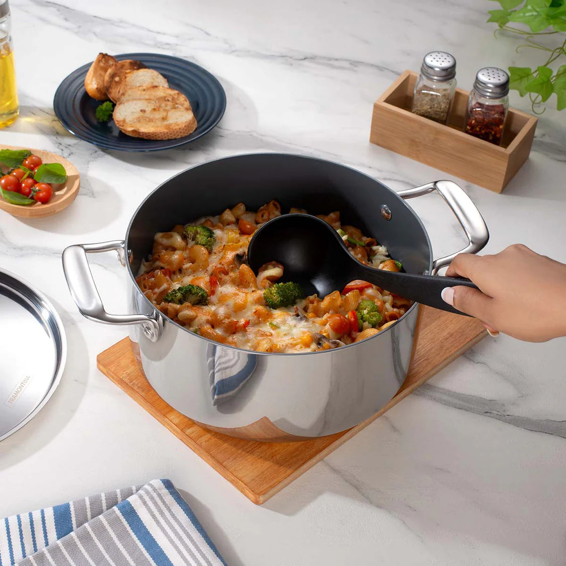 Tramontina Fusao Casserole with SS Lid (20, 24, 30cm)  Tri-Ply Clad Stainless Steel Ceramic Coated