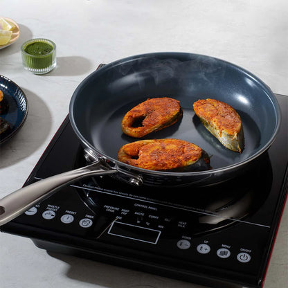 Tramontina Fusao Fry Pan With SS Lid (20, 24, 26cm) Tri-Ply Clad Stainless Steel Ceramic Coated