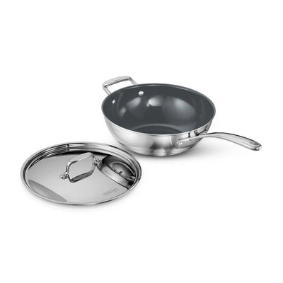 Tramontina Fusao Wok with SS Lid (24cm) Tri-Ply Clad Stainless Steel Ceramic Coated