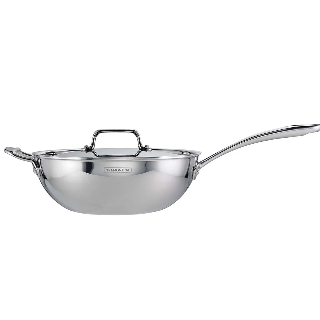 Tramontina Fusao Wok with SS Lid (24cm) Tri-Ply Clad Stainless Steel Ceramic Coated
