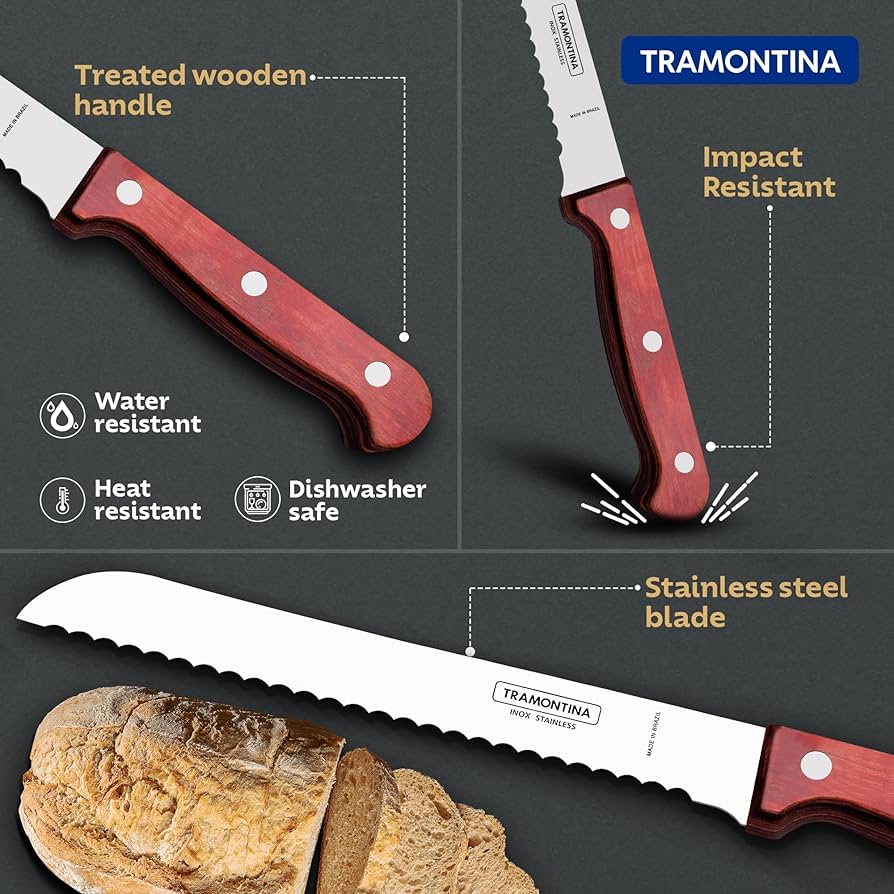 Tramontina Polywood Bread Knife 17cm Brown
