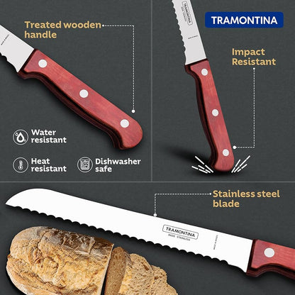 Tramontina Polywood Bread Knife 17cm Brown