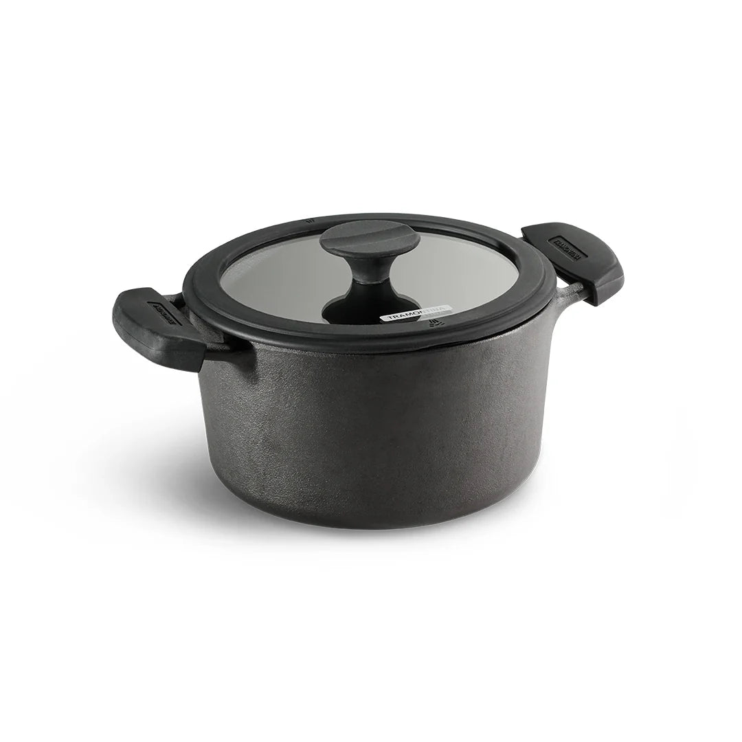 Tramontina Titanex Casserole with Glass Lid (20cm - 24cm)  Pre-Seasoned Cast Iron