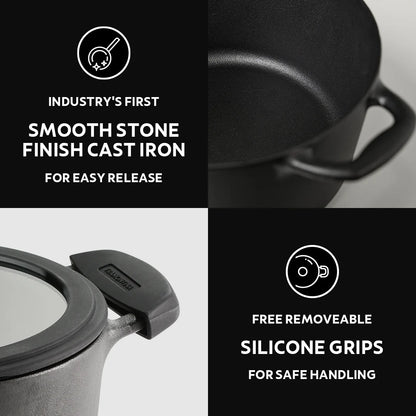 Tramontina Titanex Casserole with Glass Lid (20cm - 24cm)  Pre-Seasoned Cast Iron