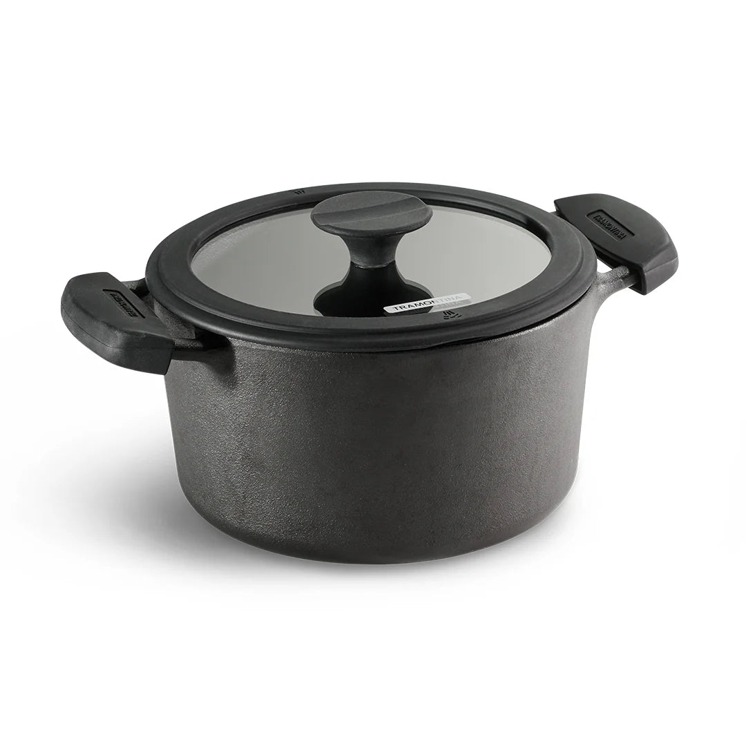 Tramontina Titanex Casserole with Glass Lid (20cm - 24cm)  Pre-Seasoned Cast Iron