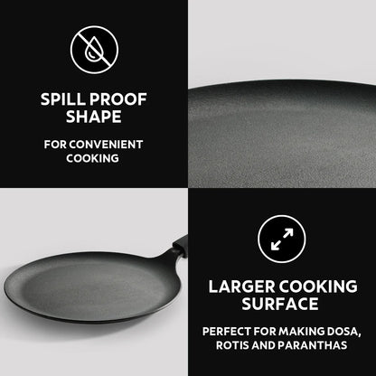 Tramontina Titanex Dosa Tawa (24, 28cm)  Pre-Seasoned Cast Iron
