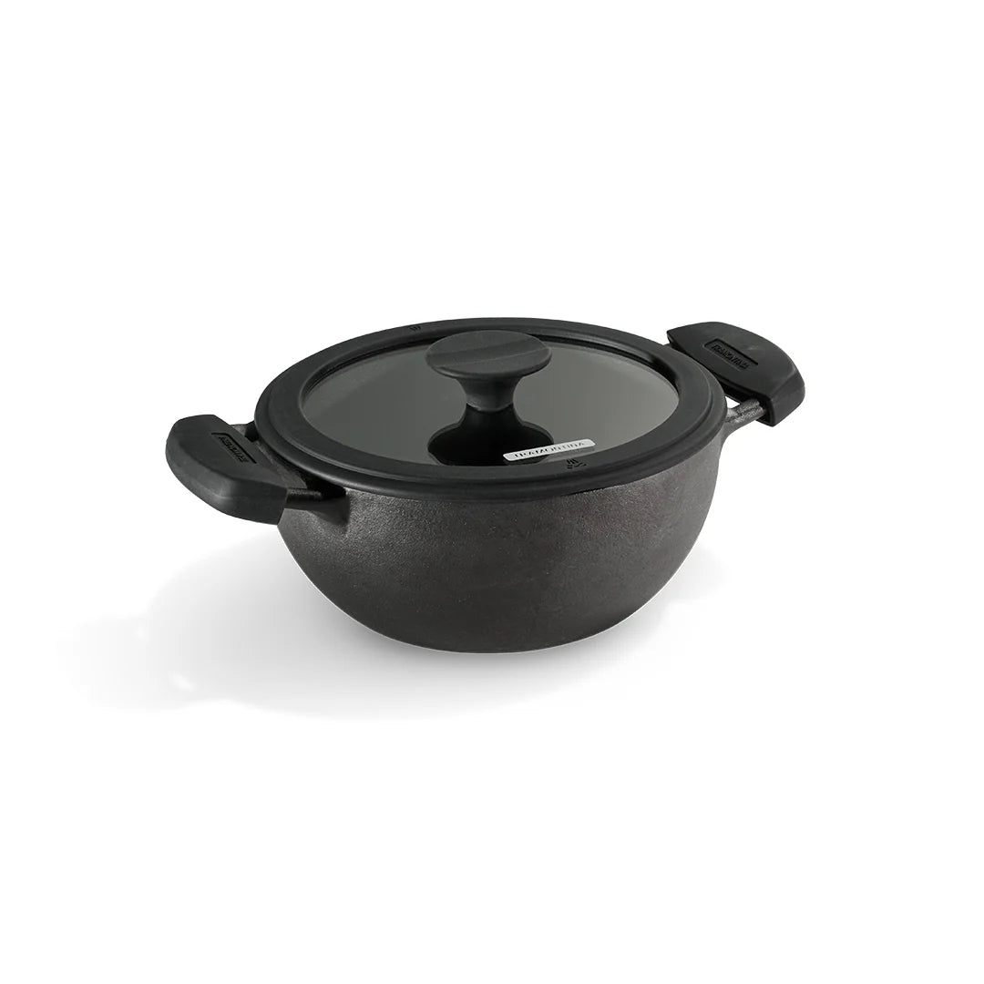 Tramontina Titanex Kadai with Glass Lid (20, 24, 26, 30cm) Pre-Seasoned Cast Iron