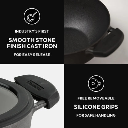 Tramontina Titanex Kadai with Glass Lid (20, 24, 26, 30cm) Pre-Seasoned Cast Iron