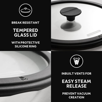 Tramontina Titanex Kadai with Glass Lid (20, 24, 26, 30cm) Pre-Seasoned Cast Iron