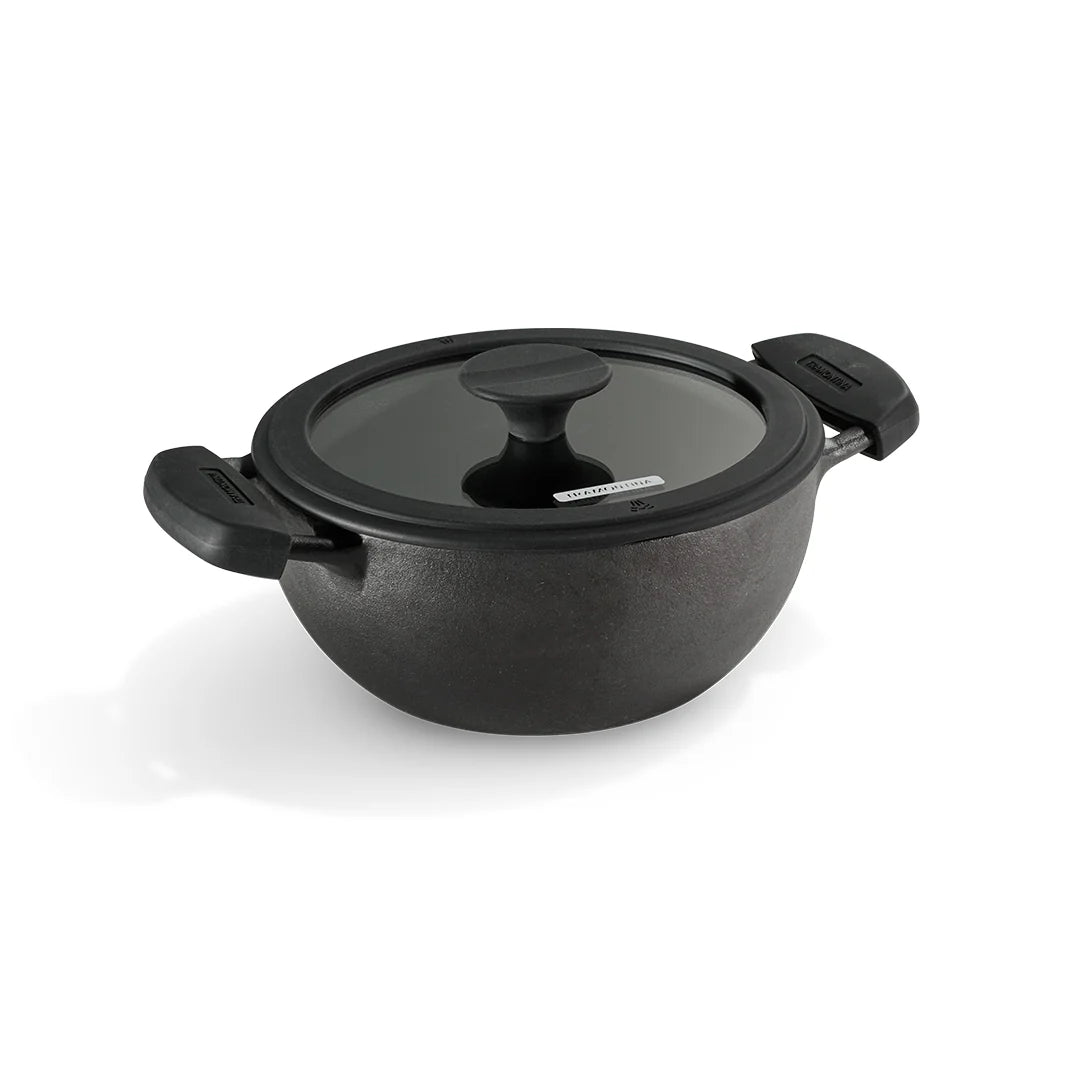 Tramontina Titanex Kadai with Glass Lid (20, 24, 26, 30cm) Pre-Seasoned Cast Iron