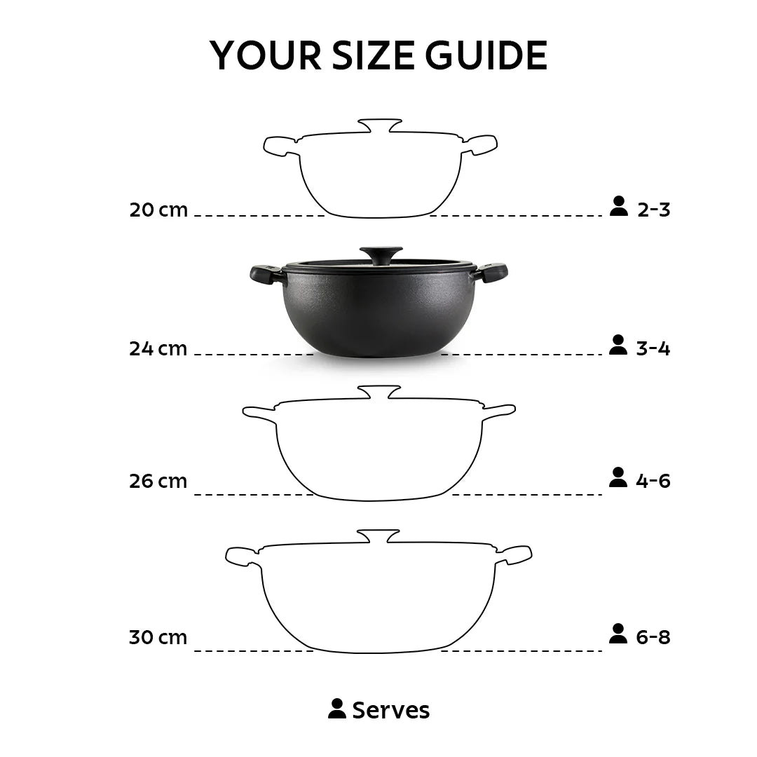 Tramontina Titanex Kadai with Glass Lid (20, 24, 26, 30cm) Pre-Seasoned Cast Iron