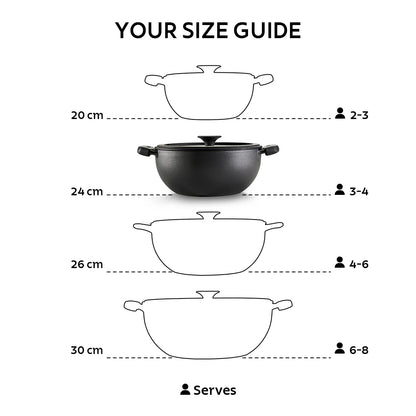 Tramontina Titanex Kadai with Glass Lid (20, 24, 26, 30cm) Pre-Seasoned Cast Iron