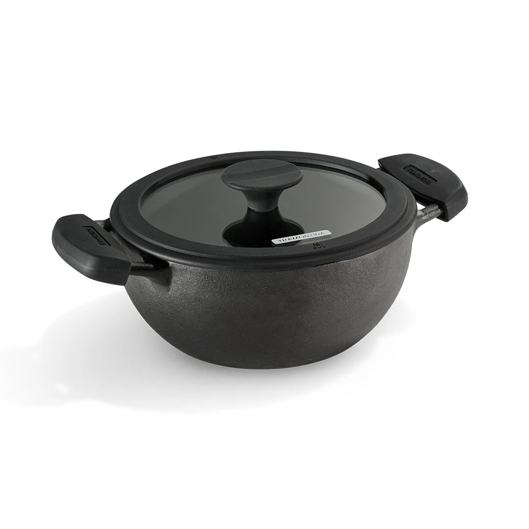Tramontina Titanex Kadai with Glass Lid (20, 24, 26, 30cm) Pre-Seasoned Cast Iron