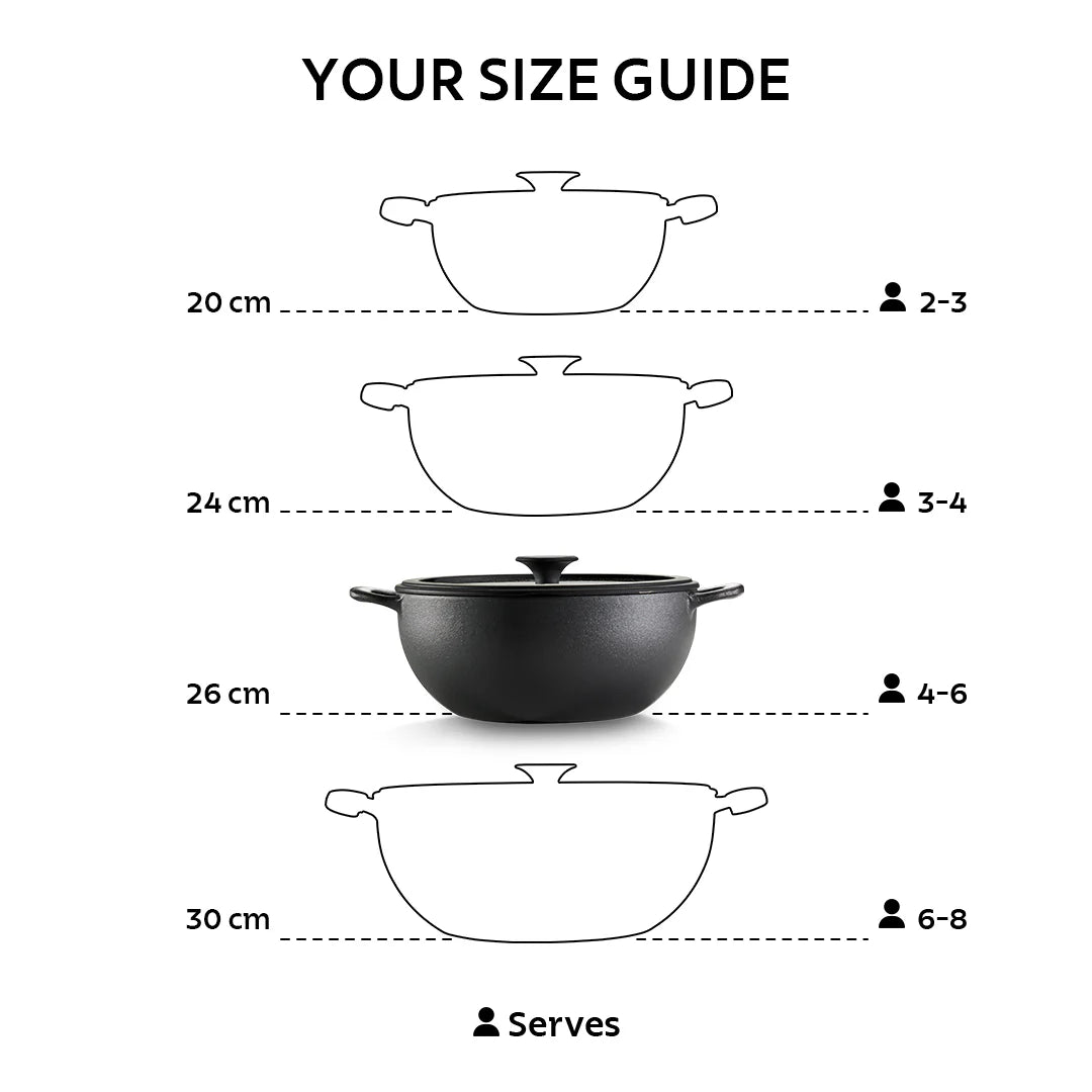 Tramontina Titanex Kadai with Glass Lid (20, 24, 26, 30cm) Pre-Seasoned Cast Iron