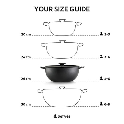Tramontina Titanex Kadai with Glass Lid (20, 24, 26, 30cm) Pre-Seasoned Cast Iron