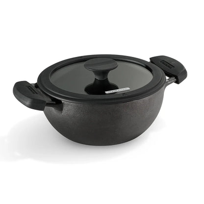 Tramontina Titanex Kadai with Glass Lid (20, 24, 26, 30cm) Pre-Seasoned Cast Iron