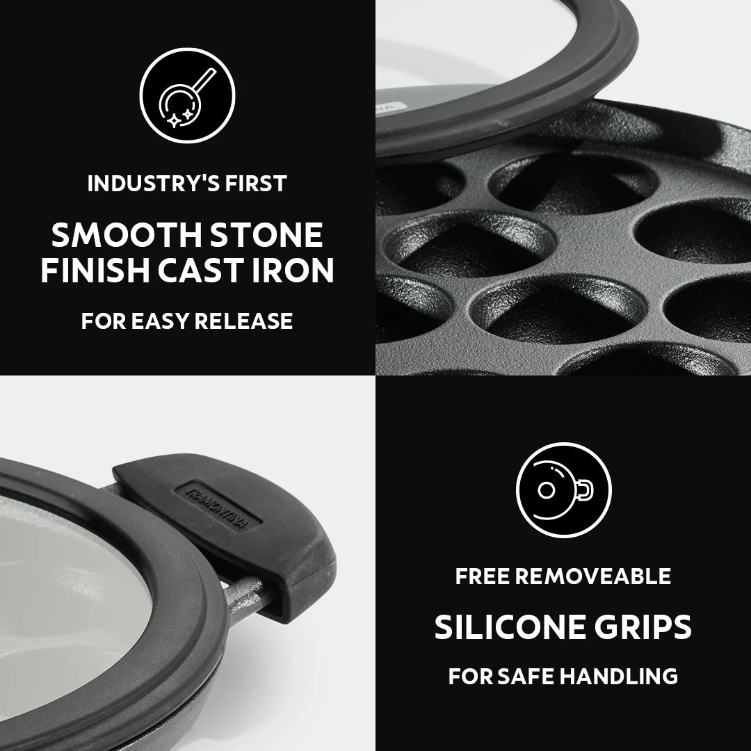 Tramontina Titanex Paniyarrakal with Glass Lid (20, 26cm)  Pre-Seasoned Cast Iron