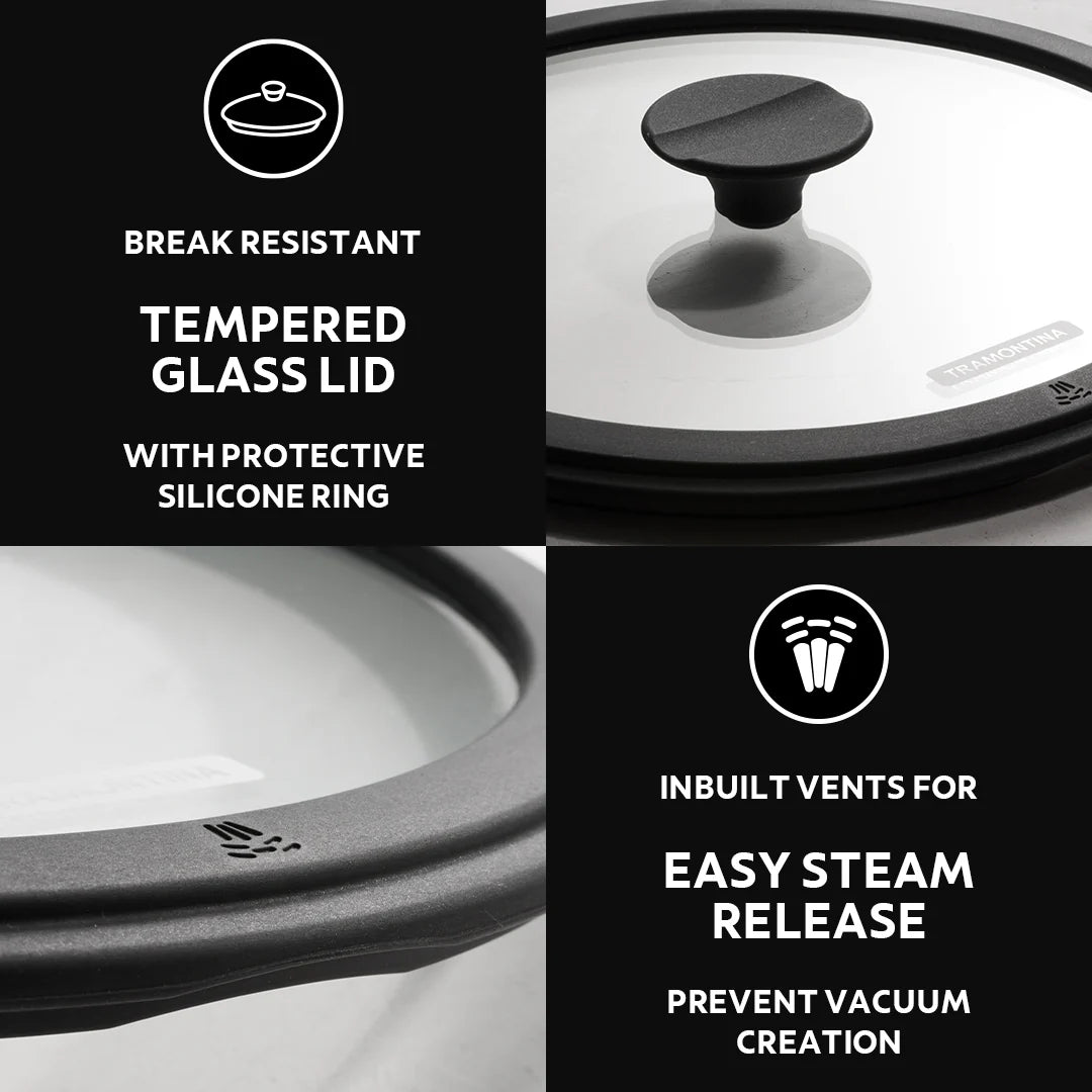 Tramontina Titanex Paniyarrakal with Glass Lid (20, 26cm)  Pre-Seasoned Cast Iron