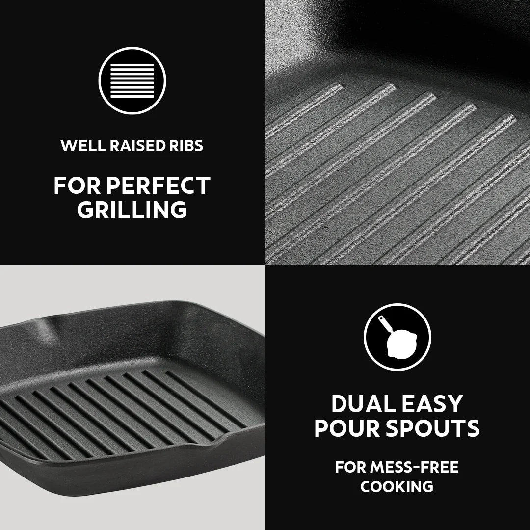 Tramontina Titanex Square Grill (27cm)  Pre-Seasoned Cast Iron