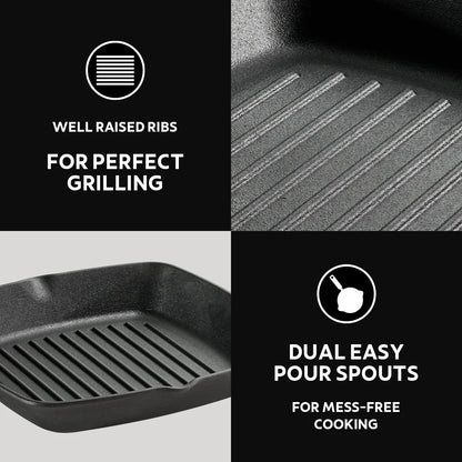 Tramontina Titanex Square Grill (27cm)  Pre-Seasoned Cast Iron