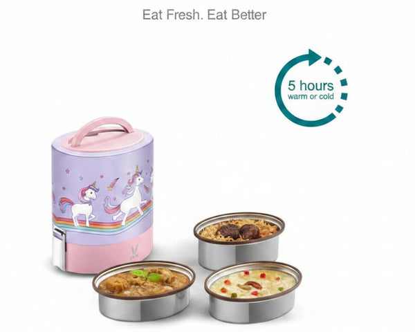 Vaya Tyffyn 1000ml Graphics Design Thermal Vacuum Insulated with 3 inner containers (400ml * 1 + 300ml * 2 Stainless Steel Inner Containers)