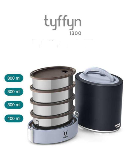 Vaya Tyffyn 1300ml Thermal Vacuum Insulated with 4 inner containers (400ml * 1 + 300ml * 3 Stainless Steel Inner Containers)