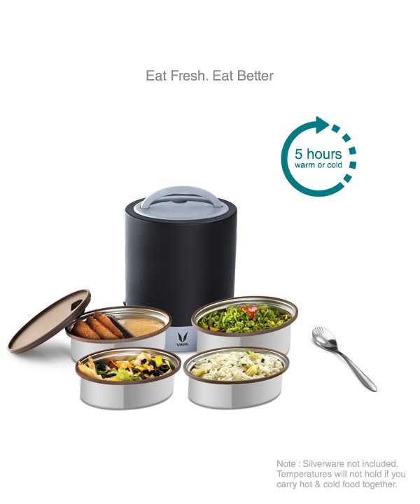 Vaya Tyffyn 1300ml Thermal Vacuum Insulated with 4 inner containers (400ml * 1 + 300ml * 3 Stainless Steel Inner Containers)