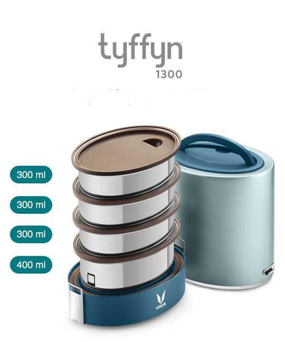Vaya Tyffyn 1300ml Thermal Vacuum Insulated with 4 inner containers (400ml * 1 + 300ml * 3 Stainless Steel Inner Containers)