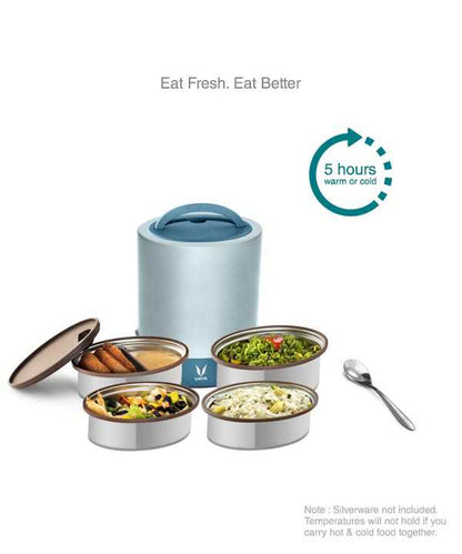Vaya Tyffyn 1300ml Thermal Vacuum Insulated with 4 inner containers (400ml * 1 + 300ml * 3 Stainless Steel Inner Containers)