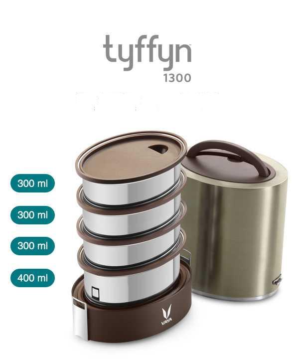 Vaya Tyffyn 1300ml Thermal Vacuum Insulated with 4 inner containers (400ml * 1 + 300ml * 3 Stainless Steel Inner Containers)