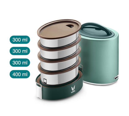 Vaya Tyffyn 1300ml Thermal Vacuum Insulated with 4 inner containers (400ml * 1 + 300ml * 3 Stainless Steel Inner Containers)