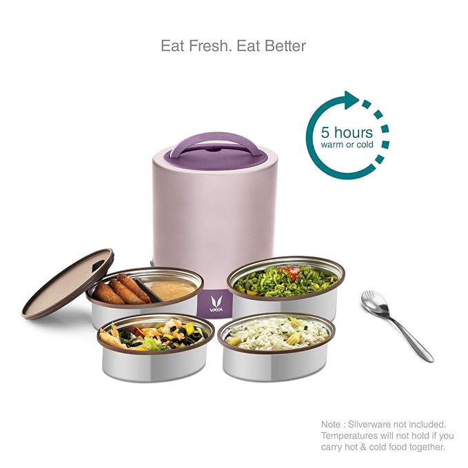 Vaya Tyffyn 1300ml Thermal Vacuum Insulated with 4 inner containers (400ml * 1 + 300ml * 3 Stainless Steel Inner Containers)