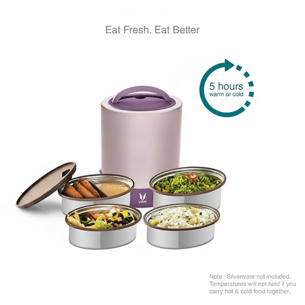 Vaya Tyffyn 1300ml Thermal Vacuum Insulated with 4 inner containers (400ml * 1 + 300ml * 3 Stainless Steel Inner Containers)