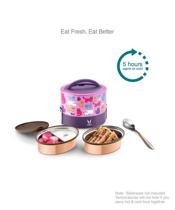 Vaya Tyffyn 600ml Graphics Design Thermal Vacuum Insulated with 2 inner containers (300ml *2 Copper Coated Inner Containers)