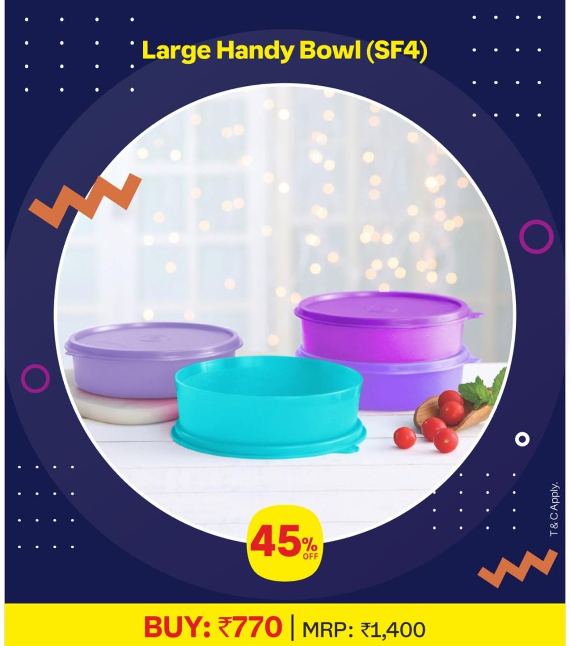 Tupperware Large Handy Bowl 500ml Set Of 4 @ 45% Discount