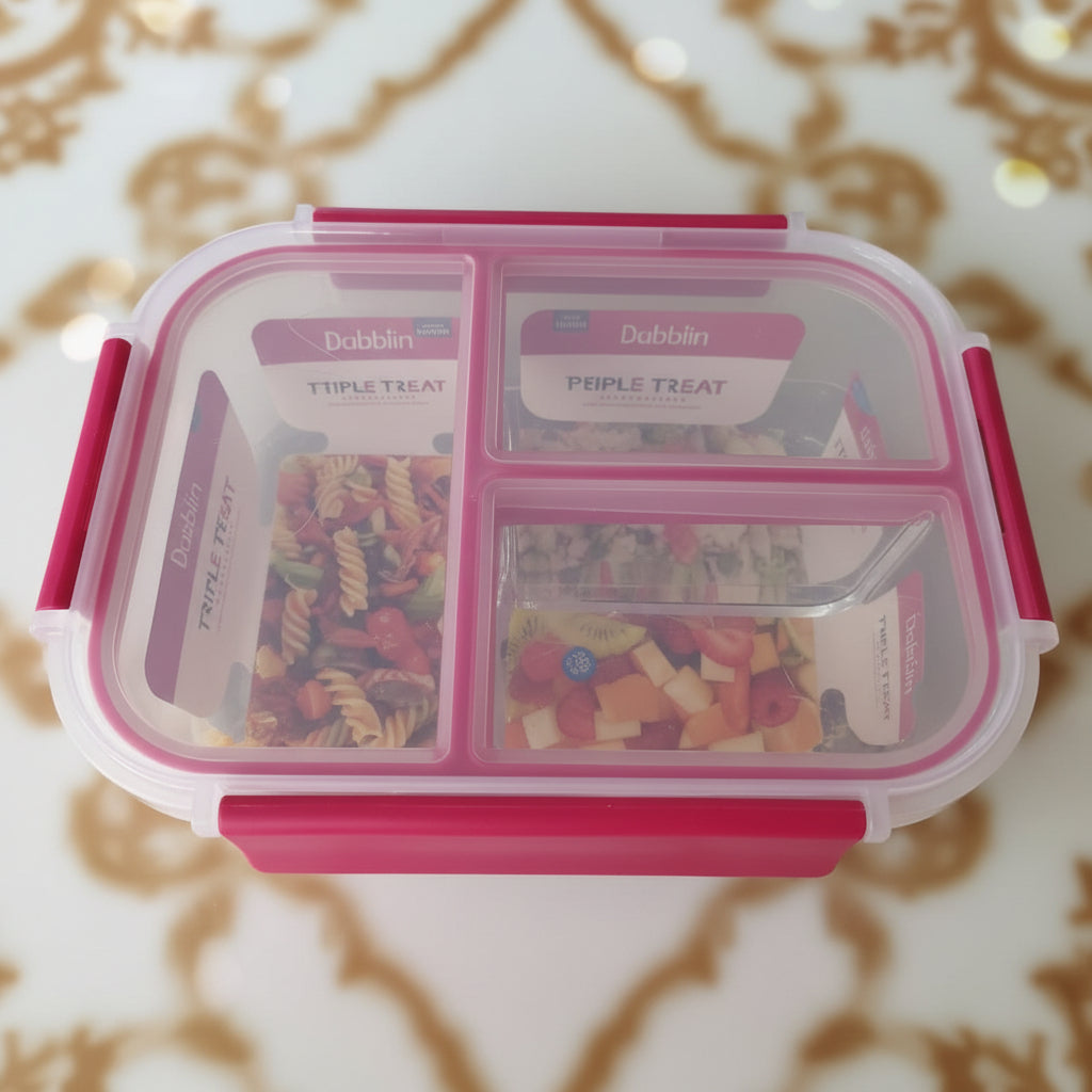 Dubblin Triple Treat 3 Partition Borosilicate Glass Lunch Box 960ml