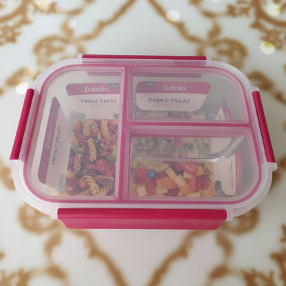 Dubblin Triple Treat 3 Partition Borosilicate Glass Lunch Box 960ml