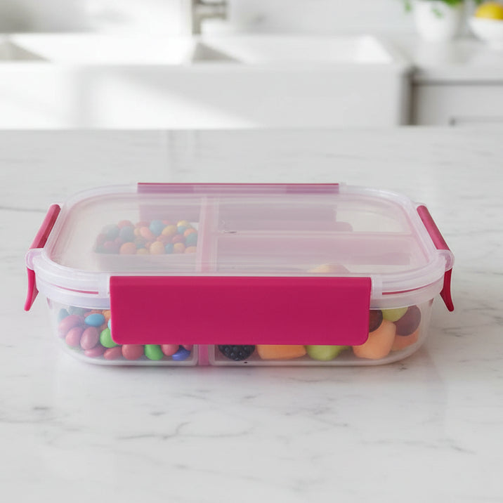 Dubblin Triple Treat 3 Partition Borosilicate Glass Lunch Box 960ml
