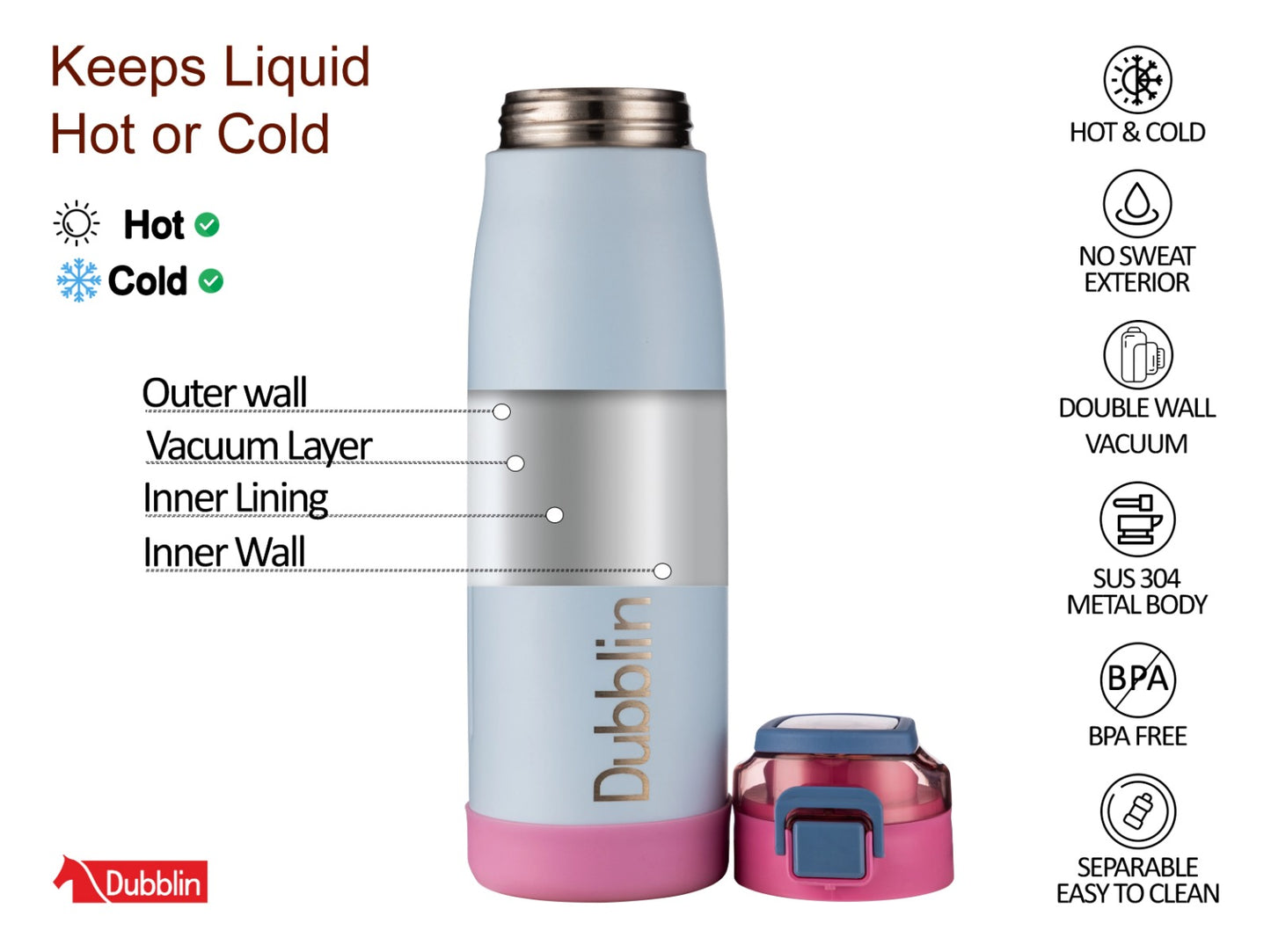 Dubblin Club 750ml Thermal Vacuum Insulated Bottle