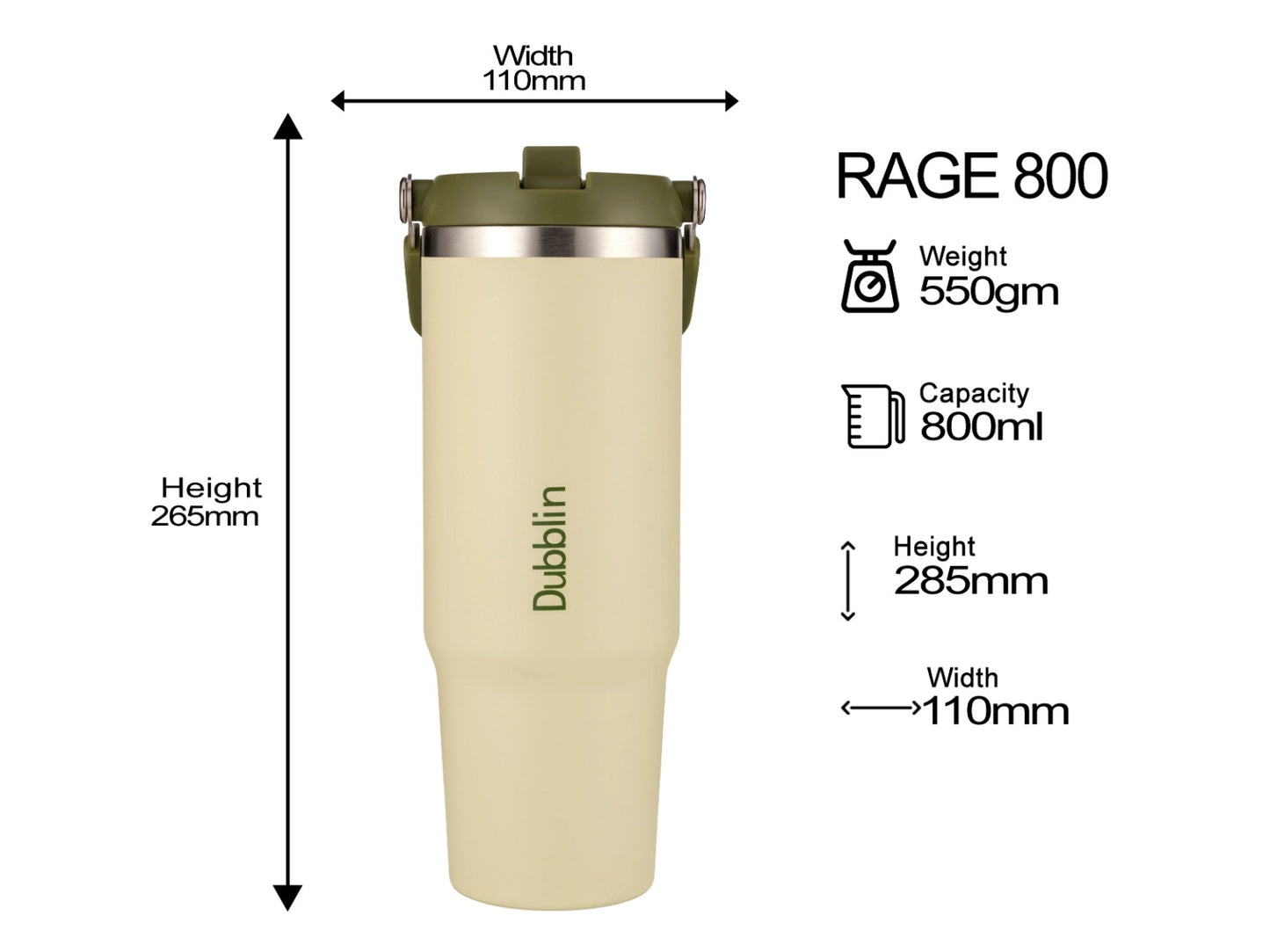 Dubblin Rage 800ml Thermal Vacuum Insulated Mug with Straw