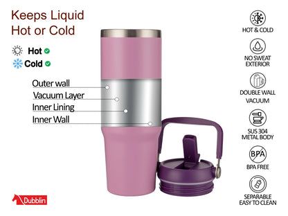 Dubblin Rage 800ml Thermal Vacuum Insulated Mug with Straw